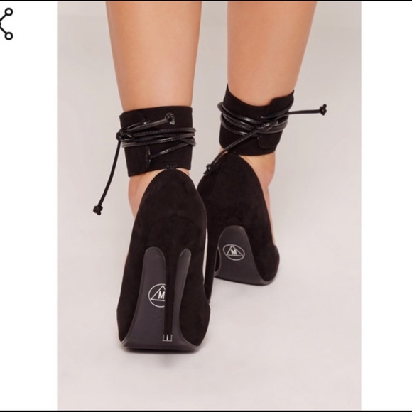 Missguided Black Lace Ankle Cuff Pumps New - Picture 2 of 6